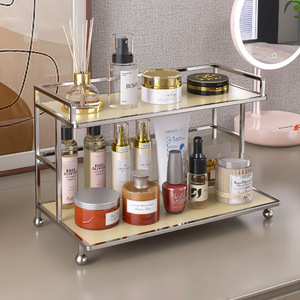 Modern Metal &amp; Acrylic 2-Tier Vanity <strong>Shelf</strong> for Makeup Storage <strong>Counter</strong> <strong>Top</strong> Display Rack - Product Image 2