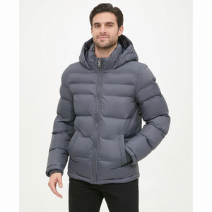 High Quality Warm Canvas Puffer <b>Jacket</b> for <b>Men</b> Hooded Bubble <b>Long</b> Sleeve Zipper Front Logo <b>Men's</b> Clothing Puffer <b>Jackets</b> - Product Image 1