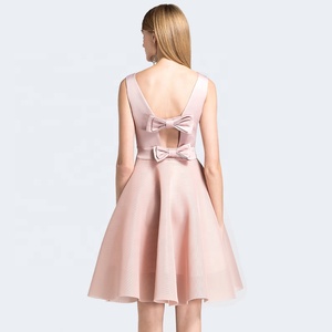 MZ18020 estilo ropa de verano de mujer <span class=keywords><strong>Sexy</strong></span> lazo rosa baile de graduación de malla vestido de las mujeres - Product Image 5