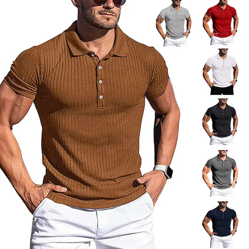 Summer New High Quality Sports Plus Size Fitness Leisure Elastic Short Sleeve Men POLO T Shirt