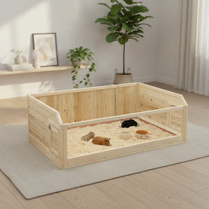 Casa de Lujo para Mascotas de Madera de Abeto para Interiores, para Roedores Pequeños como Conejos, Cobayas y Hámsters, 113.5x75.5x40cm, Ecológica - Product Image 1