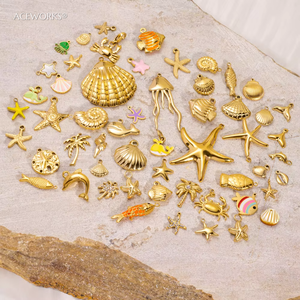 Galerie de charmes sur le thème de la vie marine |   Pendentifs en acier inoxydable plaqué or 18K PVD sur le thème de la vie marine pour la création de bijoux DIY |   Imperméable et durable - Product Image 2