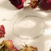 Bracelet en alliage avec perles rondes facettées en pierre de lune naturelle de 3 mm et chaîne d'extension