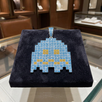Pendentif en acier inoxydable motif dessin animé Pixel Ghost avec moissanite bleue et jaune, plaqué argent, style hip-hop, cadeau