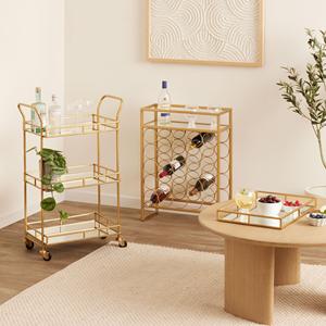 Carrito de barra rodante dorado de 3 niveles de Metal y vidrio MOQ 25 uds, carrito de servicio, carrito con ruedas, mesa de centro, muebles de sala de estar de Metal - Product Image 2