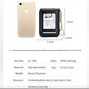 Andong - Tarjetero de Cuero Vacuno Genuino con Múltiples Posiciones, Bloqueo RFID, Cartera para Hombre y Mujer, Monedero con Llavero, Bolsillo para Mujer - Product Image 3