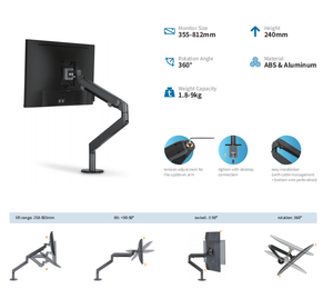 Moniteur d'ordinateur d'alimentation directe d'usine <span class=keywords><strong>support</strong></span> LCD de <span class=keywords><strong>bras</strong></span> de ruban de bureau télescopique rotatif - Product Image 2