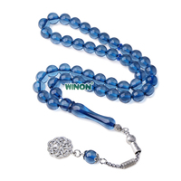 Winon Handgefertigte Transparente Kollektion Harz Bernstein Bakelit Versilberter Kugel-Rosenkranz 10mm 45 Perlen Muslimischer Rosenkranz Gebetskette Tasbih