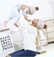 Bonnet tricoté à pompon en fausse fourrure pour enfant et Parent, bonnet pour maman et enfant