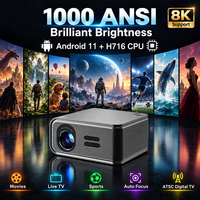 Projecteur intelligent TV numérique ATSC, résolution native 1080P, Android 11, Bluetooth 5.0, Wi-Fi 6 pris en charge, décodage vidéo 8K, cinéma en plein air pour le camping
