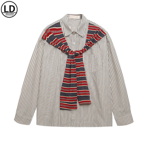 Deux chemises à manches longues avec des rayures verticales sur les épaules pour hommes, un ample et décontracté American High Street Color-block La - Product Image 3