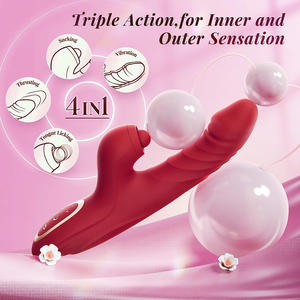 4 in 1 elettrico divertente vibratore pulsante giocattoli per adulti telescopico Dildo rotazione lingua leccare coniglio vibratore giocattolo del sesso per le donne - Product Image 2