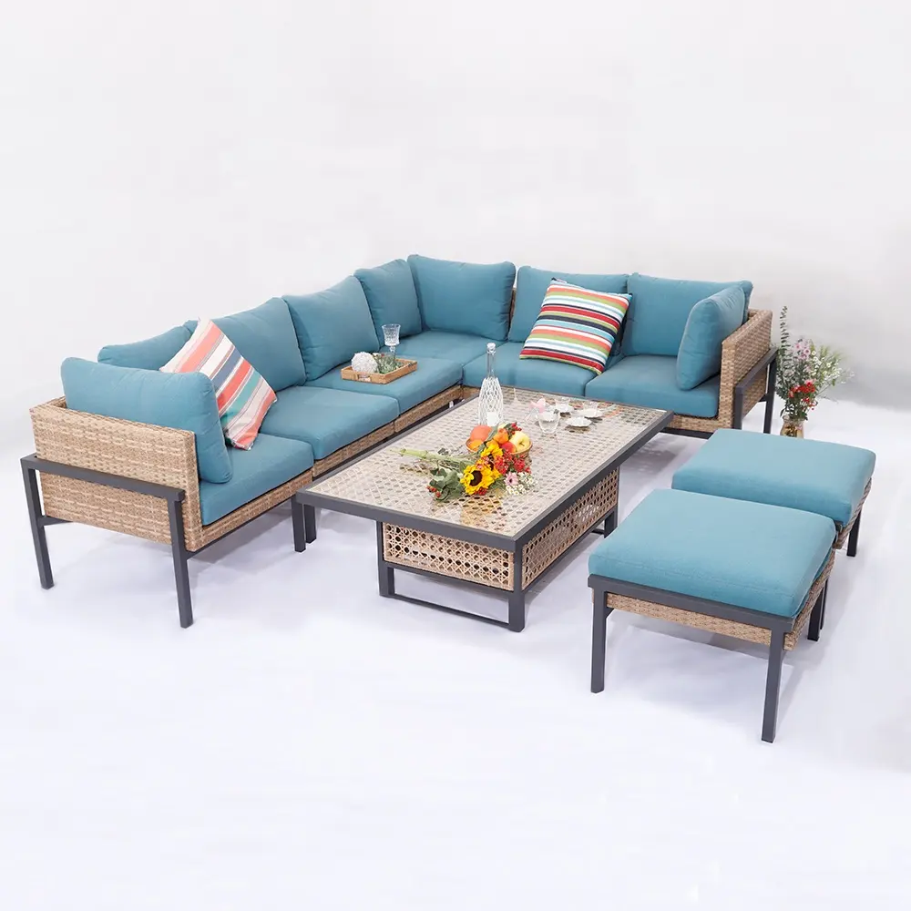 4 pieces modern L shape garden outdoor furniture turkey rattan wicker sofa set