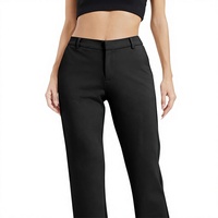 Pantalon décontracté pour femme, coupe droite classique, taille élastique, devant plat, confortable, avec poches, longueur intégrale, motif uni