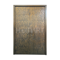 Porte d'entrée double de luxe finition cuivre, porte d'entrée de villa en aluminium moulé gaufré, porte extérieure double de sécurité sur mesure