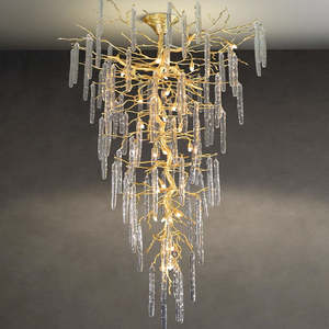 Tendering Water Drops Atmospheric Creative Stair Light Luxury Modern <b>Tree</b> Branch Gold <b>Crystal</b> LED Dimmable Chandelier - Product Image 3