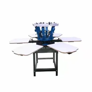 Low price sale manual 4 color 4 station t shirts double carousel silk screen printer with stand