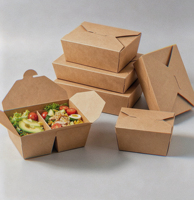Boîte à repas à emporter RUNWELL multi-compartiments en papier kraft épaissi, empilable, jetable, pour plats à emporter, contenants alimentaires, collations