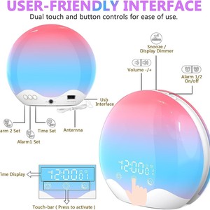Despertador Inteligente FZ05 con Luz de Amanecer Simulada, Luz Nocturna Colorida, Alimentación USB, Forma Rectangular - Product Image 3