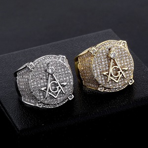 Anillos de Moda con Incrustaciones de Circonita Cúbica, Anillo Masónico, Joyería Hip Hop para Hombre, Proveedor Mayorista - Product Image 1