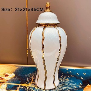 Venta caliente moderno blanco cerámica oro galvanoplastia jengibre tarro grande alto 3 tamaño decorativo tarro florero para el hogar Oficina - Product Image 6