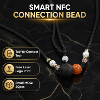 Collier intelligent réglable en agate de charbon mat avec perles de basalt et cornaline à double sphère, puce NFC NTAG216 intégrée
