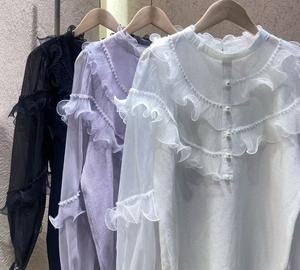 Nuovissimi maglioni <span class=keywords><strong>di</strong></span> moda 2025 autunno inverno top da donna <span class=keywords><strong>maglia</strong></span> <span class=keywords><strong>di</strong></span> alta qualità con volant in <span class=keywords><strong>pizzo</strong></span> Patchwork manica lunga bianco nero - Product Image 4