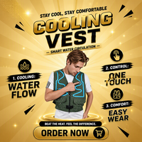 Gilet de refroidissement à circulation d'eau avec contrôle numérique, ventilateur 3 vitesses, hygrostat réglable et faible bruit pour usage extérieur, alimenté par USB