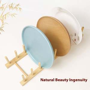 Étagère d'égouttage en bambou multifonctionnelle moderne pour assiettes et tasses et étagère de rangement pour la vaisselle de cuisine - Product Image 3