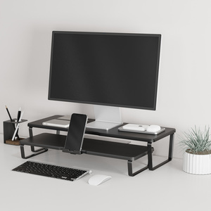 Sıcak satış ahşap monitör standı yükseltici 2 raf çift üçlü ekranlar için kişisel bilgisayar organizatör laptop için - Product Image 1