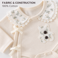 Body bébé à manches longues avec nœud latéral, imprimé floral et ours, col en coton, unisexe, doux, respirant, quatre styles, OEM, marque privée