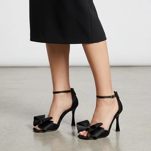 New Women's Fashion Elegant Heeled <b>Sandals</b> Square Toe Open Toe Ankle Strap Back Zip Upper <b>Bow</b> Stiletto Heel Summer Wedding Party - Product Image 2