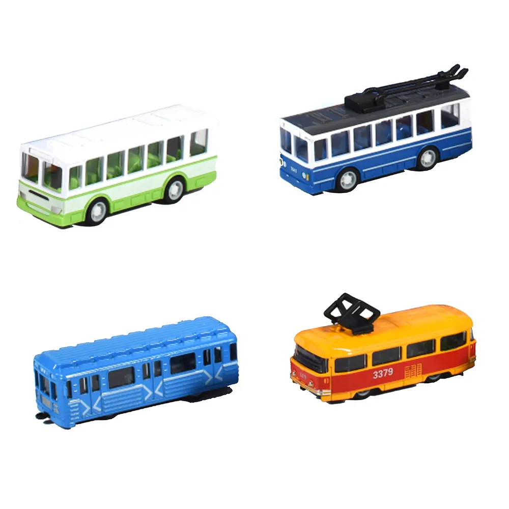 Cheap 1:64 small metal pull back soviet trolleybus friction toy vehicle die cast mini Russia car bus toys for child