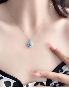 Fashion Women's Jewelry 925 Sterling Silver <b>Opal</b> Pendant <b>Necklace</b> Rhodium Plated Oval Bezel Setting Link Chain Everyday Wear - Product Image 2