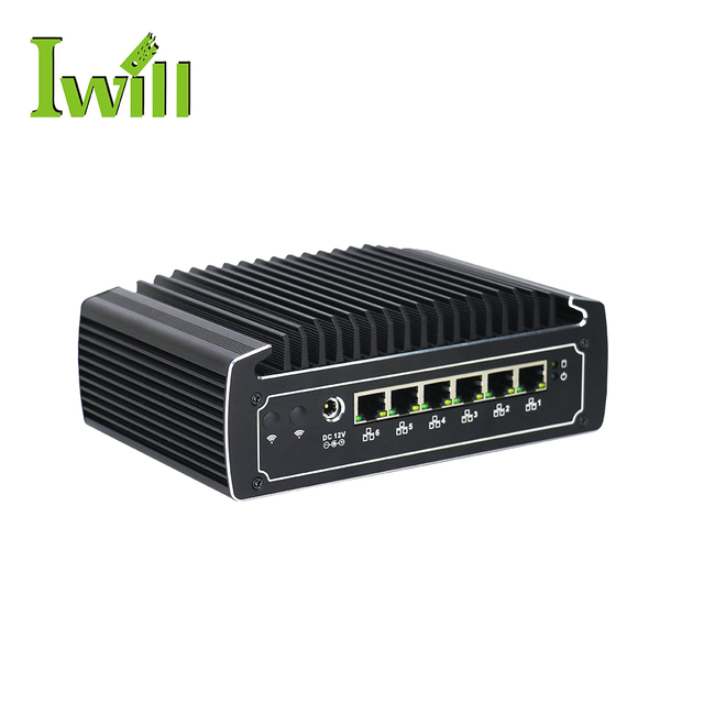 Iwill New Industrial Firewall Mini PC Core I5 8250U Linux Ubuntu Fanless Mini Server with 6xLAN DDR4 4 USB3.0 4x4x4 Rack