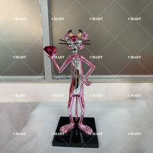 Statua Personalizzata <span class=keywords><strong>Pantera</strong></span> Rosa Art Déco 40CM, Scultura Elettroplaccata Cromata Pop Art, Vendita all'Ingrosso - Product Image 6