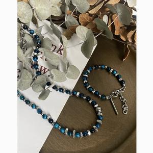 Moda blu <span class=keywords><strong>occhi</strong></span> di <span class=keywords><strong>tigre</strong></span> e ematite in pietra naturale in acciaio inossidabile braccialetto a catena ciondolo donne uomini regali STB056 - Product Image 5