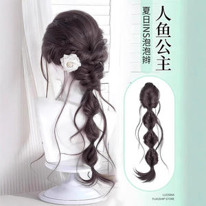 Peluca de trenza de burbujas Loisna, cola de caballo, fibra Kanekalon, pelo largo realista, fácil de aplicar para cualquier forma de rostro - Product Image 5