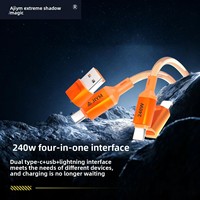 Câble de données USB 2.0/micro 4-en-1 orange de 1,5 m, conducteur en cuivre pur, gaine en PVC, charge rapide 240W 3A pour ordinateur, voiture, caméra