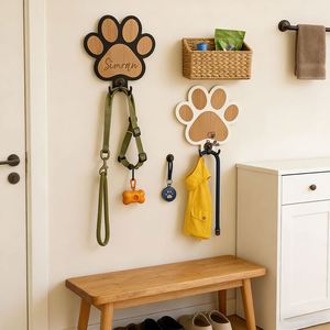 Personalized Dog Paw Wall Hook, Custom Pet Leash Holder, Wooden Collar Rack, Engraved Paw Print Hanger, Gift for Pet Lovers - Product Image 6