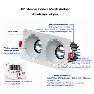 Downlight LED Cuadrado Moderno Ce Rohs 2x12W, Downlights Empotrados Rectangulares de Aluminio Ajustables para Hoteles IP44 con Rejilla - Product Image 3