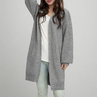 Cardigan long en tricot de coton pour femmes dames coupe droite col en V tricots à manches longues pull ouvert devant avec poches