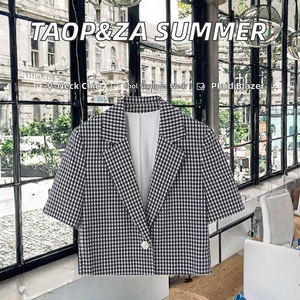 TAOP&ZA 2026 Blazer Corto a Cuadros Elegante y Transpirable con Cuello en V para Mujer, Verano, Manga Corta, Moderno y Versátil 8372224 8372324 - Product Image 2