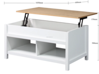 Table basse moderne extensible et pliable avec plateau en bois durable, couleur bois + blanc, entièrement assemblée, tiroirs de rangement cachés, pour salon
