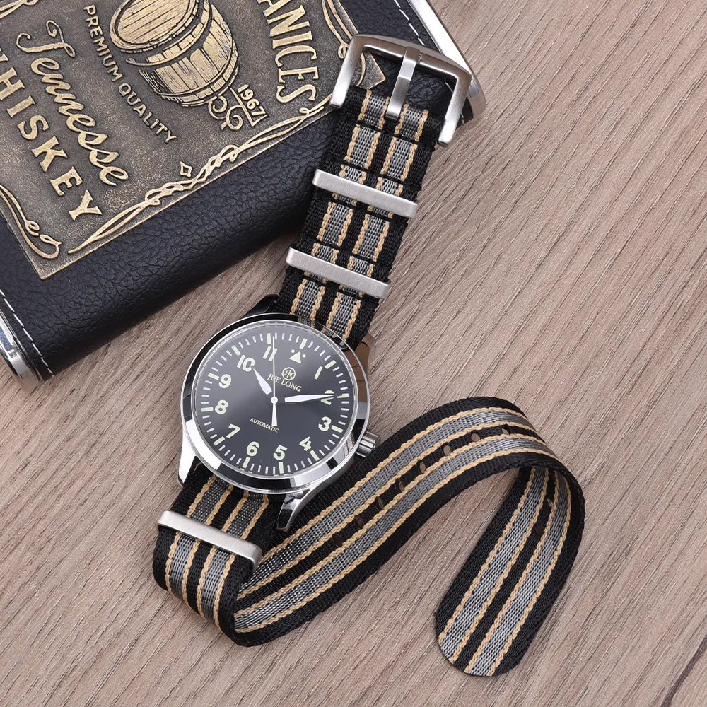 JUELONG 1 Piece Bond Black Sand Seatbelt Nylon Watch Strap 18mm 20mm 22mm Watch Band
