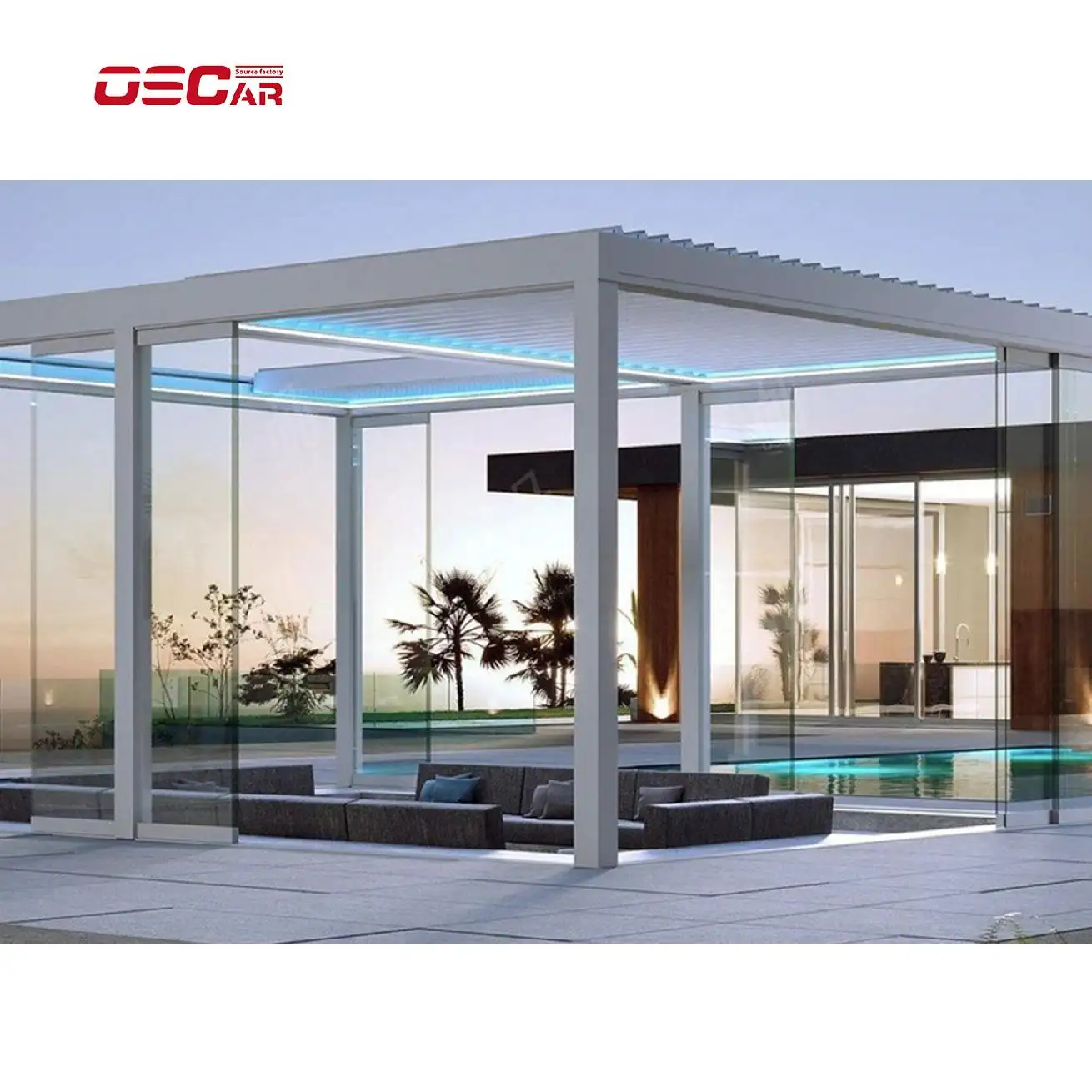 Voll automatisches Terrassen dach Einziehbares Schieben und Falten Wasserdichtes Aluminium Pergola Außen verzinktes Aluminium dach