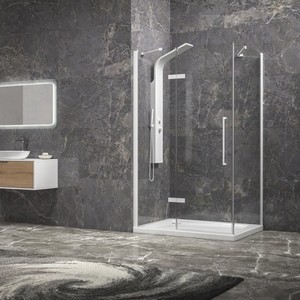 Mampara de Ducha Kamalu KT5000B 90x90 Blanca con Puerta Batiente Sin Marco de Acero Inoxidable de 6 mm para Dormitorio/Baño/Uso Exterior - Product Image 1