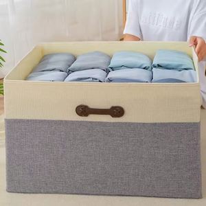 45L Foldable Cotton Linen Storage <b>Bins</b> with Lids Fabric Stackable Storage Organizer Box for Organizing Bedroom Closet - Product Image 4