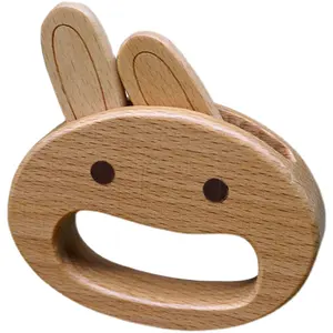 wood animal Shape Beech Bunny Rabbit Natural wooden Baby Teether Rattle toy