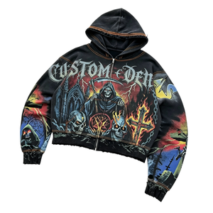 Custom Vintage Washed Full Zip Hoodie <b>Mens</b> Oversized Graphic Zip Up Hoodie Heavyweight Streetwear Hooded <b>Sweatshirt</b> TKAN9103 - Product Image 1